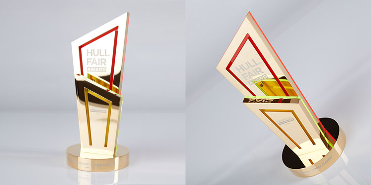 The FAGB Hull fair custom trophy 2019 Hull Fair trophy, gold-plated & decorated in red acrylic